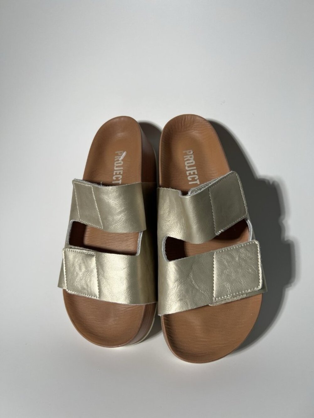 Project Cloud Greece Women’s Platform Slides 7.5 Metallic Chunky 2 Strap Sandals